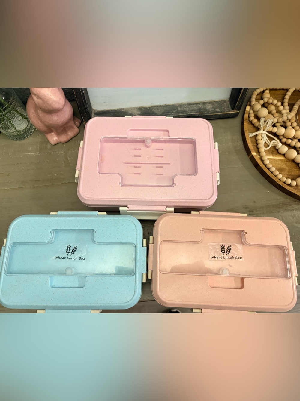 Pastel Pink Wheat Lunch Box - Rectangular Bento Style